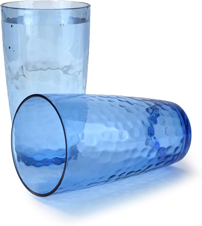 Yalin 20 Ounce Acrylic Drinking Glasses, Reusable Plastic Tumbler, Stackable, BPA-Free, Shatter Proof, Dishwasher Safe, Set of 6 Cups (Blue)