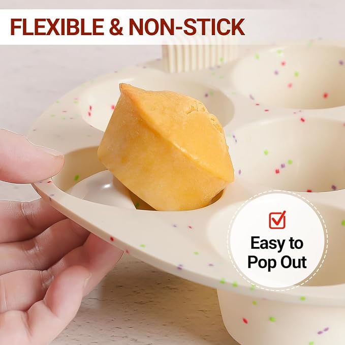 Silicone Muffin Pan for Air Fryer Oven Instant Pot, Nonstick 7 Cups Easy To Handle for Baking Egg Bites Mold Muffin Tart Cupcake Mini Quiche 1 Pack Confetti