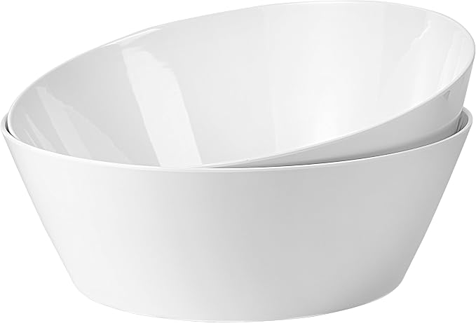 11.5 inch Melamine Large Mixing Bowls, Serving Bowls for Fruits, Popcorn, Chips, Salad, Condiments, Shatter Resistant, Set of 2 White