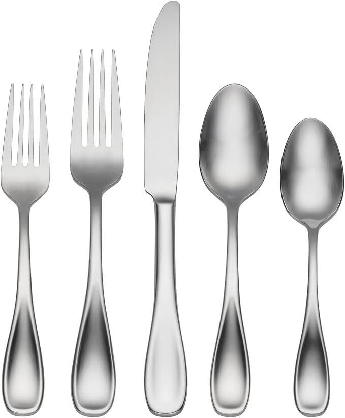 Oneida Brushed Satin Voss 45-Piece Silverware Set for 8, Flatware | silver, dishwasher safe | includes serving spoons and utensil set | cutlery set for kitchen and dining