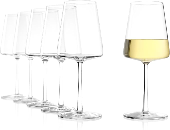 Stölzle Lausitz White Wine Glasses Power Set of 6, 13 1/2 oz – Modern Wine Glasses for Maximum Aroma Enhancement – Elegant Crystal White Wine Goblets – Dishwasher- & Shock-Resistant, Made in Germany