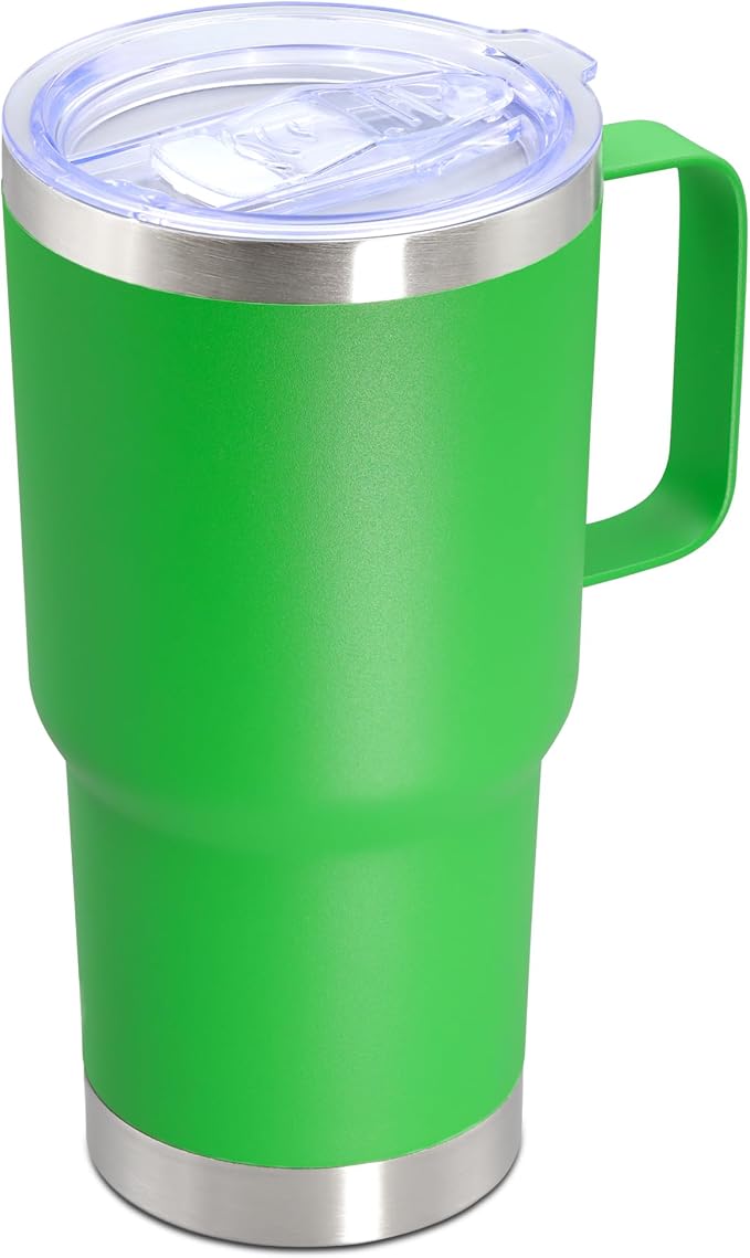 20 oz Tumbler with Handle Coffee Tumblers with Lid Travel Mug Green 1P | 20oz Tumblers with Handle Double-Wall Insulated Vacuum Coffee Mugs Stainless Steel Tumbler with Handles&Lid Green 1P