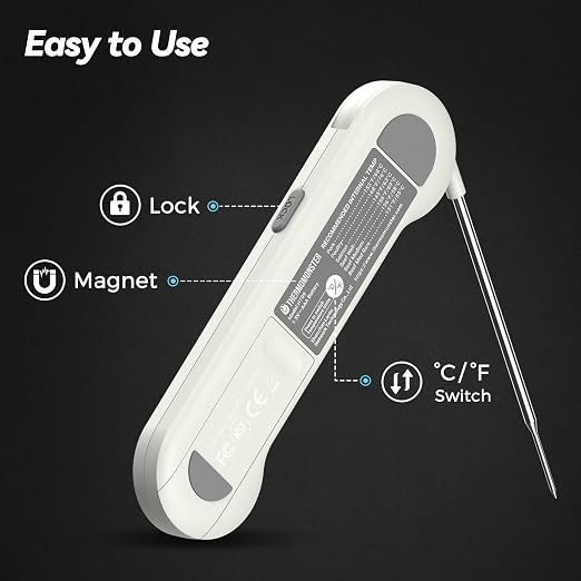 0.5 Sec Instant Read Meat Thermometer Digital with ±0.5℉ Precision, White | Food Thermometer for Cooking Kitchen Gadgets, Oven Grill Candy BBQ Essentials Accessories, Gifts for Him Dad Men Birthday