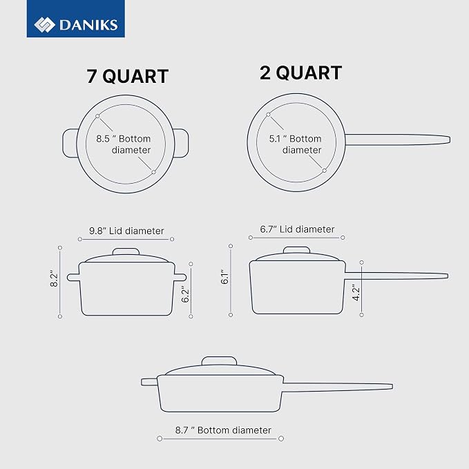 Daniks Modern 11-Piece Stainless Steel Cookware Set with Glass Lids, Includes Saucepan and Frying Pan with Lid, Tri-Ply Bases for Even Heating, Induction Compatible, Dishwasher Safe, Heatproof Handles
