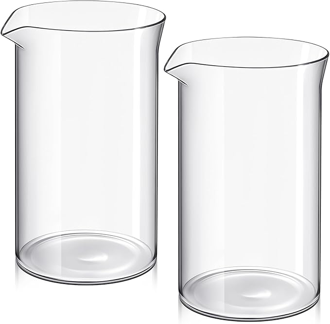 2 Pcs 12 oz French Press Replacement Glass Universal Replacement Beaker for French Press Tea and Coffee Makers Borosilicate 3.3 Glass Spare Carafe