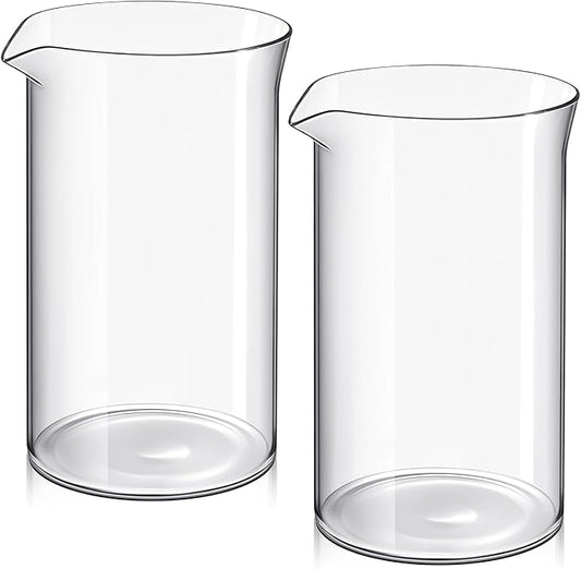 2 Pcs 12 oz French Press Replacement Glass Universal Replacement Beaker for French Press Tea and Coffee Makers Borosilicate 3.3 Glass Spare Carafe
