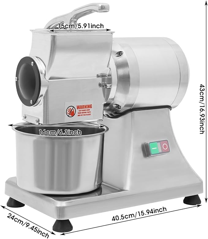 Electric Cheese Grater, 550W Stainless Steel Cheese Grinding Machine | Commercial Cheese Grinder Grating Machine, 88 lbs/h Output, Cheese Butter Bread Bran Shredder