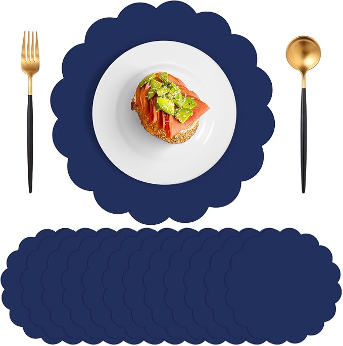 60 Pcs Navy Blue Paper Placemats, 13.5 Inch Disposable Scalloped Place Mat | Round Table Place Mats Decorative Paper for Fathers Day Birthday Wedding Banquet Holiday