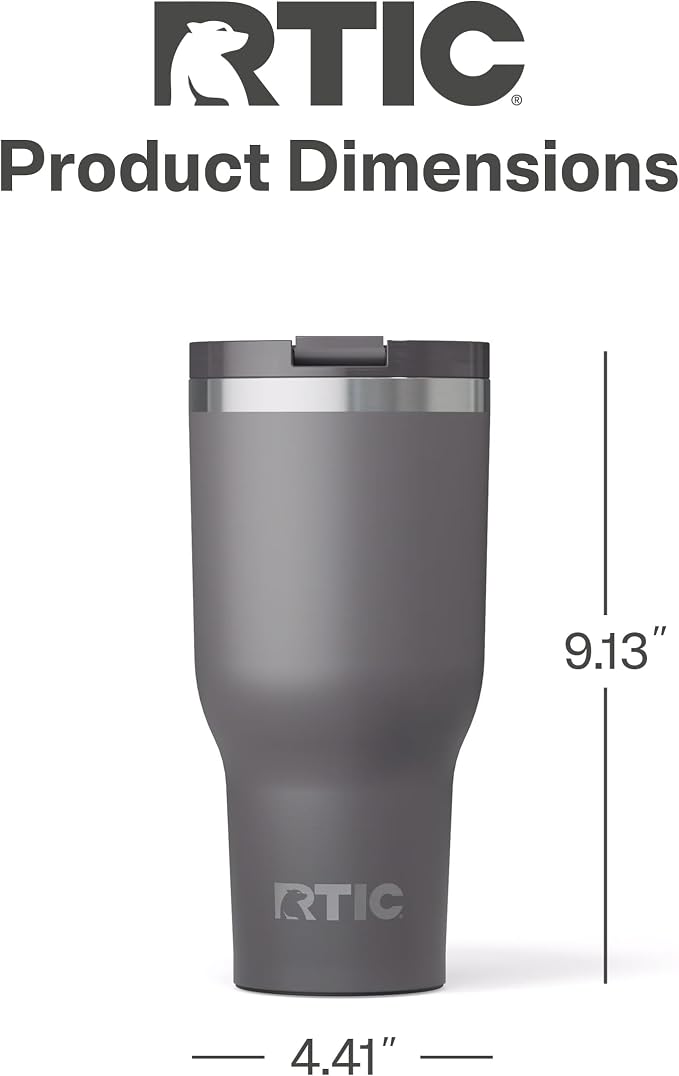 RTIC 40oz Essential Tumbler with Lid, Ceramic Lined, Graphite | Insulated, Stainless Steel Metal, Portable Travel Cup for Hot and Cold Drinks, Coffee, Car, Camping and Travel