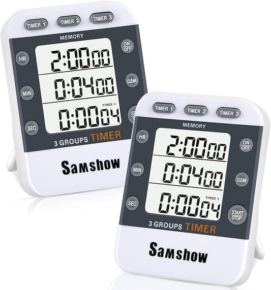 Digital Kitchen Timers for Cooking, 2 Pack | Triple Timer Count UP/Down, Large LCD Display, Adjustable Volume, Loud Alarm, Magnetic, Battery Included