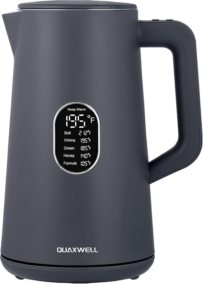 1.5L Electric Kettle Temperature Control,Gray | Double Wall Cool Touch Teapot, Fast Boil, 5 Temperature Control, LED Display, Auto Shut-Off & Keep Warm