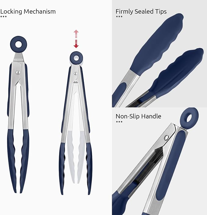 U-Taste Kitchen Tong for Cooking, 600ºF Heat-Resistant, 7in/Midnight Blue | Small Mini Silicon Tongs for Serving Food, Short Salad Thong with Non Stick Rubber Tips & 18/8 Stainless Steel Handle