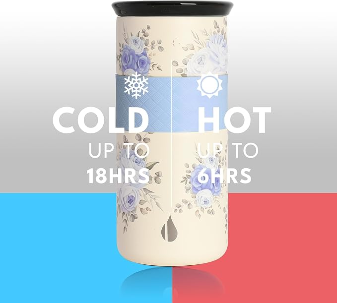Elemental Artisan 16oz Triple-Wall Insulated Coffee Tumbler w/Ceramic Lid | Triple Wall Coffee Travel Mug, Reusable Stainless Steel Coffee Tumbler; Thermal Coffee Cups for Hot (6 Hrs) & Cold (18 Hrs)
