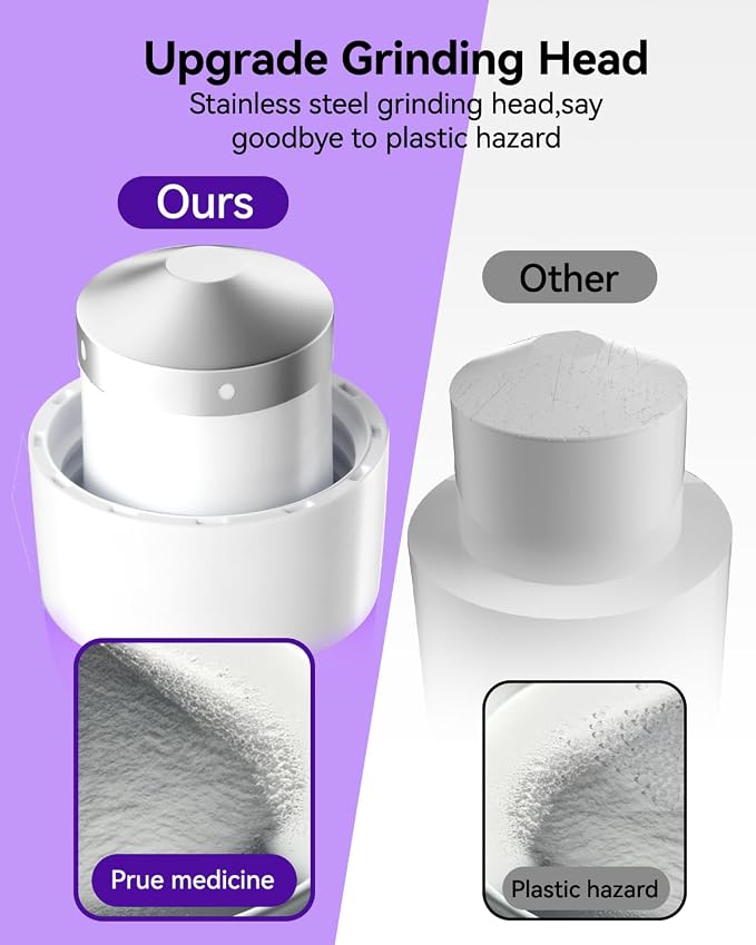 3-in-1 Pill Crusher & Cutter for Fine Powder, Portable - Purple | Features Stainless Steel Grinding Pestle for Fast Fine powder. Easy Open Pill Cutter & Crusher for Elderly and Pets.