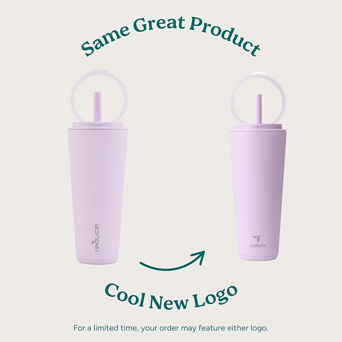 REDUCE Halo 24 oz Stainless Steel Vacuum Insulated Tumbler - Spill Proof Travel Mug with Flip Handle Lid - Keeps Drinks Cold for 32 Hrs - Dishwasher Safe - Cupholder Friendly - Lilac Bud