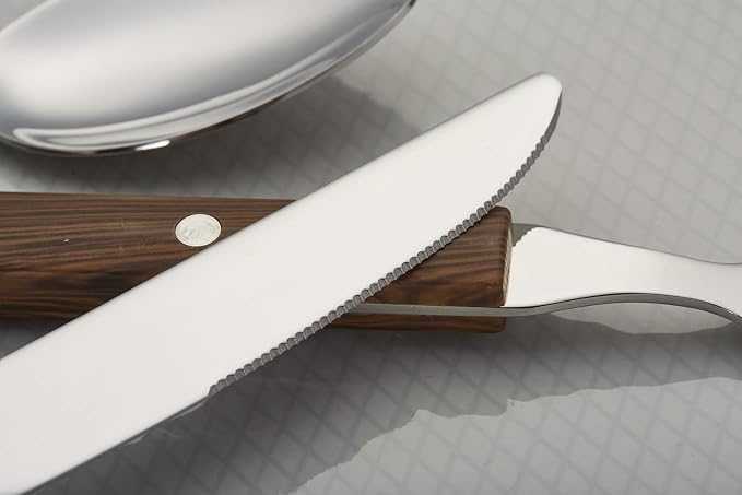 ANNOVA 20 Piece Silverware Set, Service for 4, Stainless Steel Retro/Rivet Walnut Wood Tableware Kitchen Flatware Set Utensils, Includes Dinner Knives, Forks, Spoons, Salad Forks & Dessert Spoons