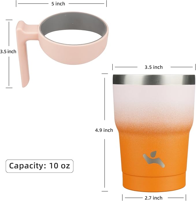 Konokyo 10 oz Tumbler with Handle and Straw, Insulated Travel Mug | Coral; BPA-free, leak-proof tumbler with 2 lids, 2 straws, cup holder fit for coffee, office, travel & daily use