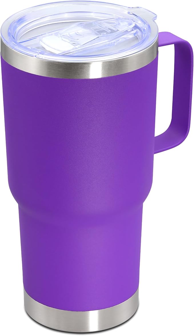 20 oz Tumbler with Handle Coffee Tumblers with Lid Travel Mug Purple 1P | 20oz Tumblers with Handle Double-Wall Insulated Vacuum Coffee Mugs Stainless Steel Tumbler with Handles&Lid Purple 1P