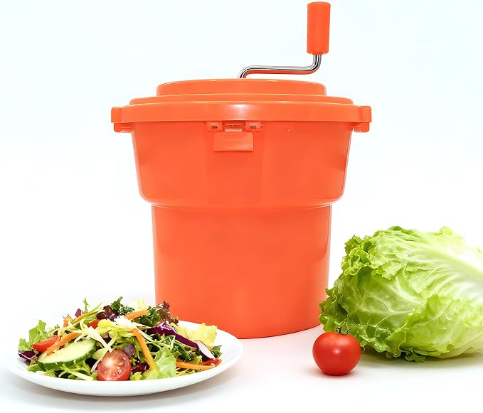 Hakka 2.5 Gallon Salad Spinner,Commercial Restaurant Manual Lettuce Dryer for Vegetable Fruit Dryer Mixer(Orange)
