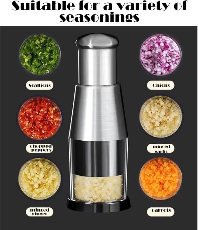 1PCS manual garlic press ，multifunctional manual chopper, stainless steel food dicer, garlic, pepper,pressing chopper