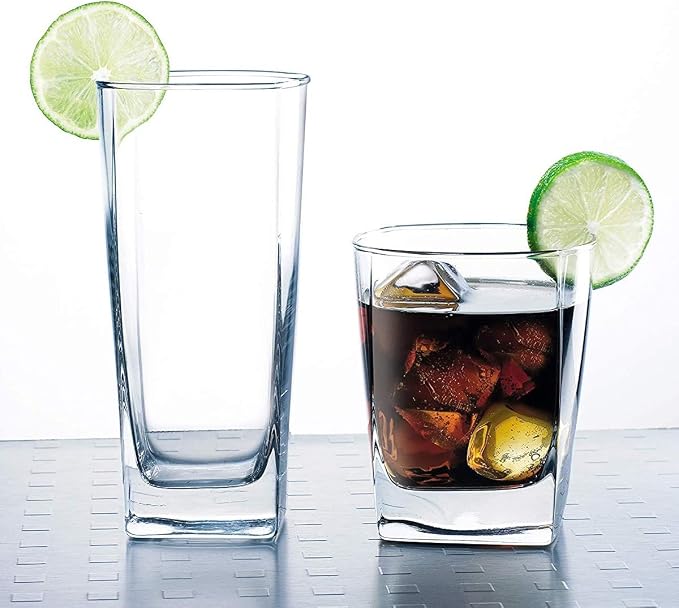 Everyday Drinking Glasses Set of 8 Drinkware Kitchen Glasses for Cocktail, Iced Coffee, Beer, Ice Tea, Wine, Whiskey, Water, 4 Tall Highball Glass Cups & 4 Short Old Fashioned Drinking Glass