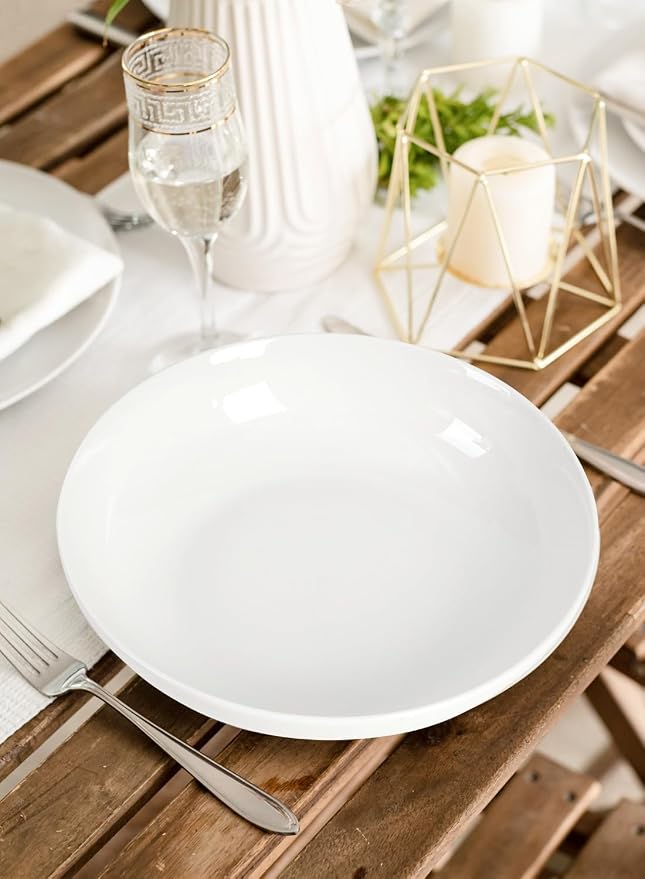 Quatish Pasta Bowls 30oz Set of 8, Salad Bowls Soup Bowl for Kitchen, Microwave & Dishwasher Safe, Large Porcelain Wide and Shallow Serving Bowl, White Dinner Plates, Dinnerware Set, Gift