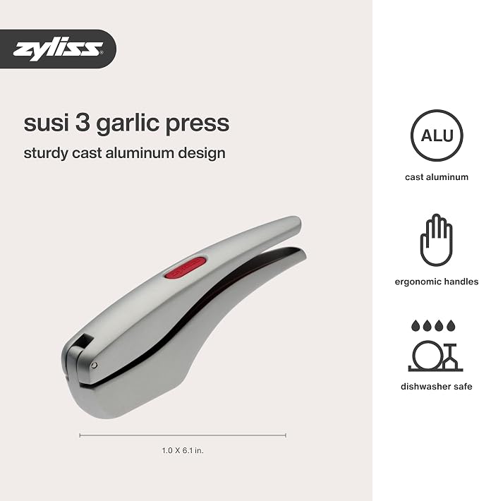 Zyliss Susi 3 Garlic Press - Garlic and Ginger Mincer - Built-In Cleaner - Garlic Crusher, Mincer and Peeler - Dishwasher Safe - Cast Aluminum