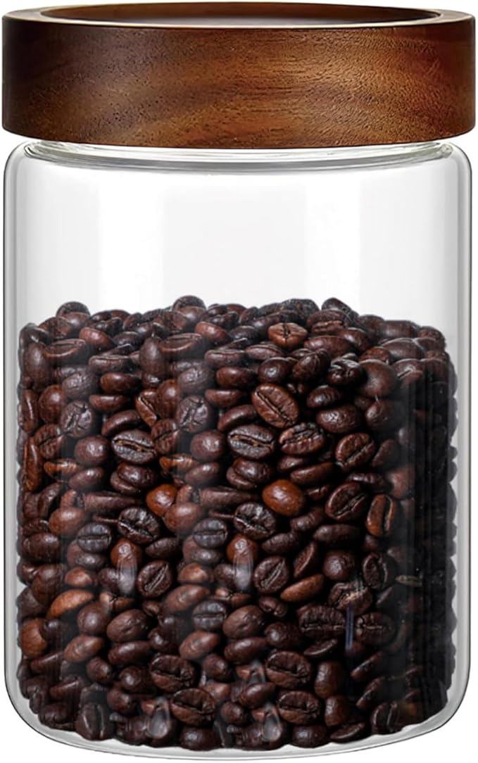 28 Fl oz/850ml Glass Jars, Glass Canister with Airtight Screw on Wooden Lid | Premium Clear Glass Medium Food Storage Containers for Coffee,Tea,Cereals,Spice,Cookies,Snacks,Nuts,Candy,Sugar