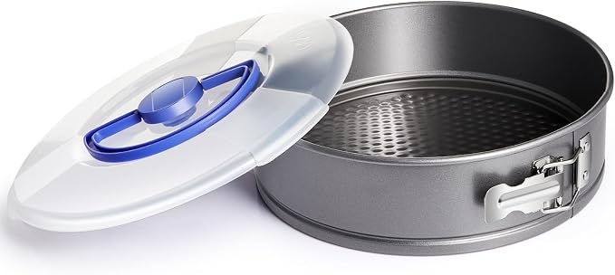 Teenyyou Non Stick Springform Cheesecake Pan with Lid and Removed Bottom Gray Round Cake Pan Travel Friendly Carbon Steel Bakeware for Pie Cake Pizza(1 Pcs,9 in)
