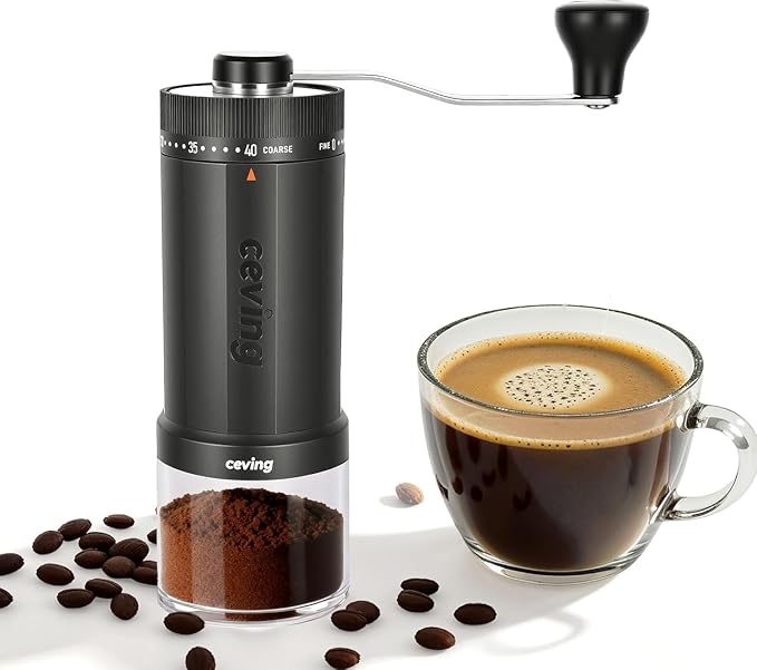 CEVING World's First 60g Large Capacity Manual Coffee Grinder, Gray | 40 External Settings, Portable Hand Coffee Bean Mill with Ceramic Conical Burr for Travel, Camping, Drip, Pour Over & Gift