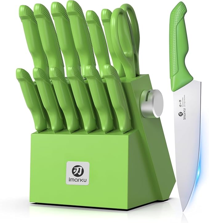 iMarku 14-piece high-carbon stainless steel knife set, dishwasher safe | Ultra-sharp Japanese knife, built-in sharpener, non-slip ergonomic handle, restaurant-grade quality, eco-friendly