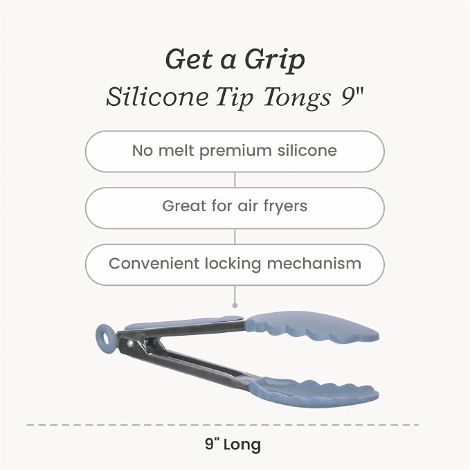 Starpack Get a Grip Silicone Kitchen Tongs (9 Inch) - LFGB Non Toxic, 600°F Heat Resistant, BPA-Free - Heavy-Duty Stainless Steel, Locking - Dishwasher Safe for Nonstick Cookware