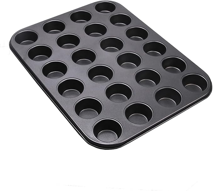Nonstick 24 Cups Mini Muffin Pan with Extended Handles for Easy Grip, Carbon Steel Steel to Promoted Even Baking, Dishwasher Safe (Black)