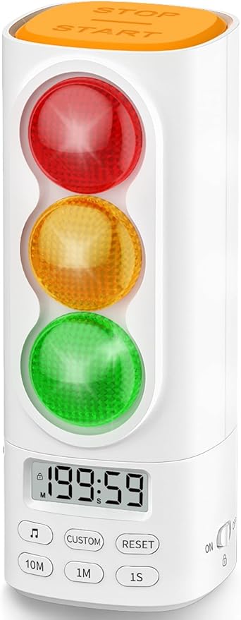 Traffic Light Timer, Custom Countdown, ADHD Tool, Volume & 4 Rings | visual meeting Classroom Desk Kitchen Type C Included Back to School