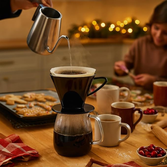 Fino Pour-Over Coffee Brewing Filter Cone, Number 2-Size, Black, Brews 2 to 6-Cups