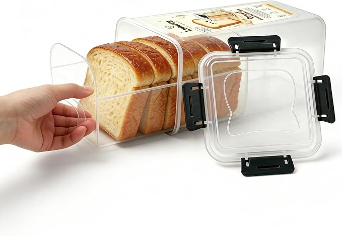 Plastic Bread Box Container with Pull Out Tray for Kitchen 1 Pack | Homemade Loaves and Baked Goods Breads Storage with Airtight Lid BPA Free