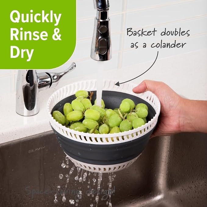 Space-Saving 3 Quart Collapsible Salad Spinner with Easy Handle