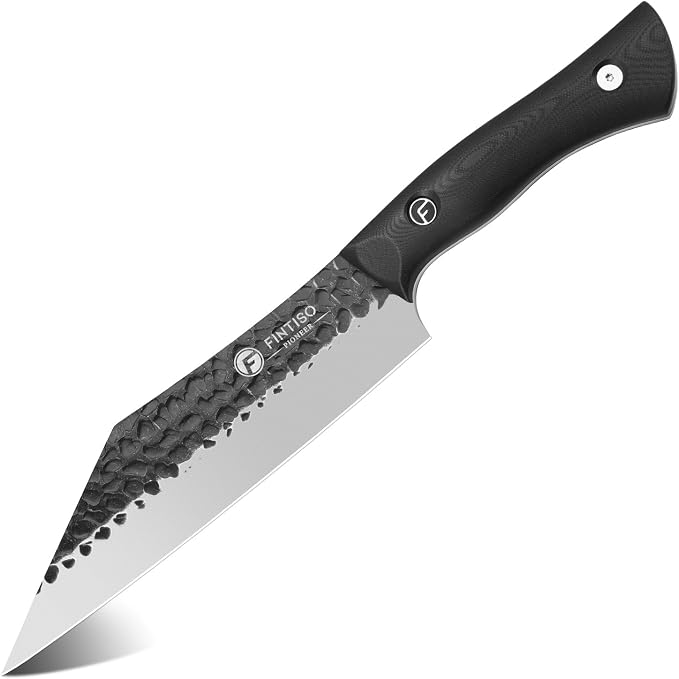 FINTISO Chef Knife 7 Inch, Boning Knife with G10 Handle, Sharp Viking Knife | Professional Butcher Knife with Ergonomic Full-Tang Handle, Japanese Kitchen Knife for Home, Camping & BBQ
