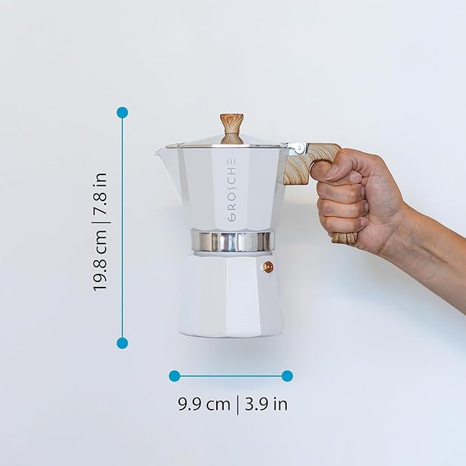 GROSCHE Milano Stovetop Espresso Maker Moka Pot 6 espresso Cup 9.3 oz White | Cuban Coffee Maker And Italian Moka Pot For Stovetop Espresso; For Gas, Electric, And Propane Stoves With A Soft-Touch Handle