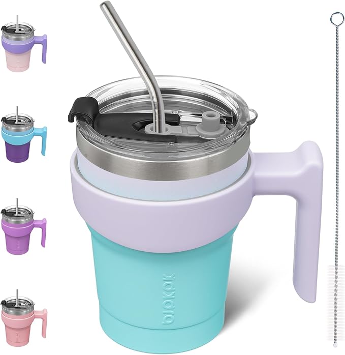 BJPKPK 10 oz Mini Tumbler with Lid, Straw & Handle, Insulated Steel Cup | Small, Spill Proof, Leak Proof, Thermal, Double Wall Vacuum, Sweatproof, Dishwasher Safe, BPA Free, Lavender Green