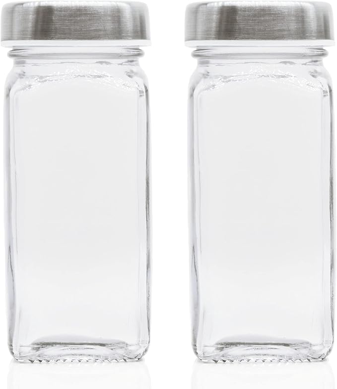 Tianifa 2pcs Spice Jars, 4 oz Glass Seasoning Bottles, Spices Container, Empty Spice Jars, Square Spice Bottles with Airtight Stainless Steel Caps with Shaker Lid