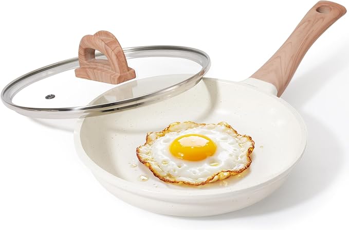 UESLUCK 8 Inch Creamic Non Stick Frying Pan With Lid- Small Creamic Skillet With lid, Egg Pan Non Stick With Cool-Touch Handle, PFAS & PTFE Free, Compatible with All Stovetops
