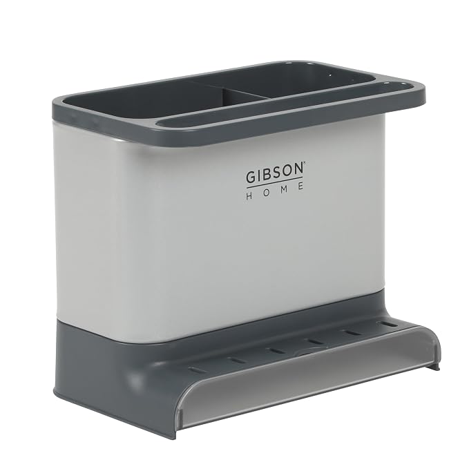 Gibson Home Ledgebrook Sink Caddy with Metal Panel, Metal Sponge Holder for Kitchen Sink, Countertop Organizer and Storage Essentials with Drain Board
