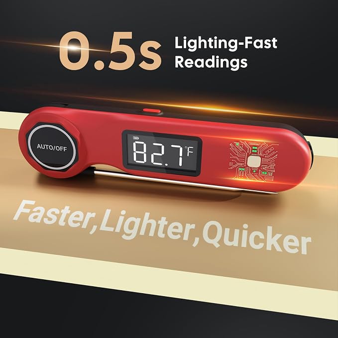 Rechargeable Waterproof Digital Instant Read Meat Thermometer | 0.5 Sec Professional Grill Thermometer Kitchen Cooking with Calibration, Large VA Display Backlit for Steak Turkey BBQ Candy