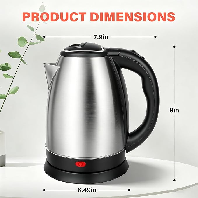 1.8L Stainless Steel Electric Kettle for Tea and Coffee, Silver | 1000W Rapid Boil Hot Water Kettle, Auto Shut-Off, One Touch Lid, 360°Swivel Base, BPA Free