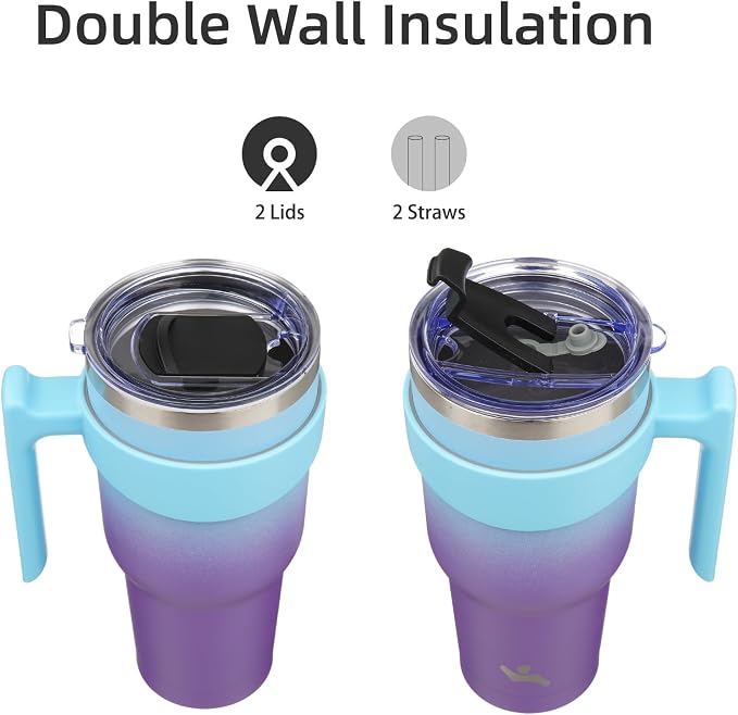 Konokyo 40 oz Tumbler with Handle and Straw, Insulated Travel Mug | Ocean Dream; BPA-free, leak-proof tumbler with 2 lids, 2 straws, cup holder fit for coffee, office, travel & daily use