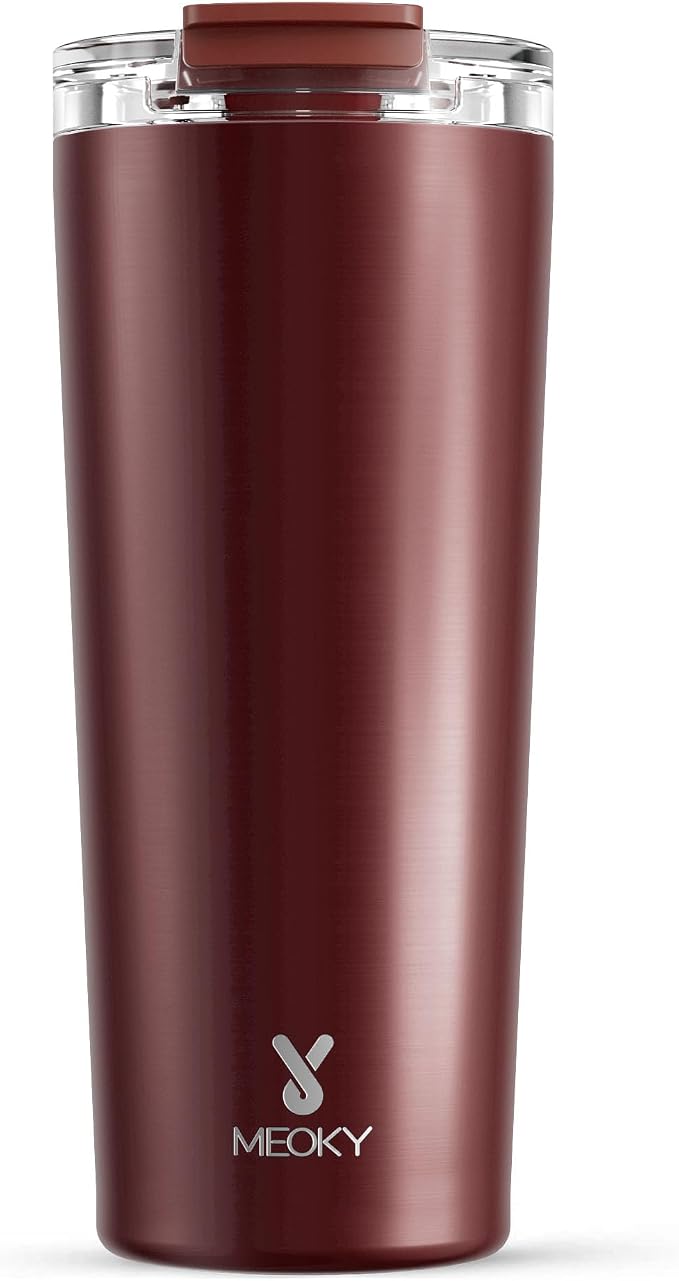 Meoky 24 oz Insulated Travel Coffee Mug: Leak Proof Lid, Mahogany | Stainless Steel Coffee Tumbler, Keeps Hot for 8 Hours or Cold for 24 Hours, Fits in Car Cup Holder, BPA Free