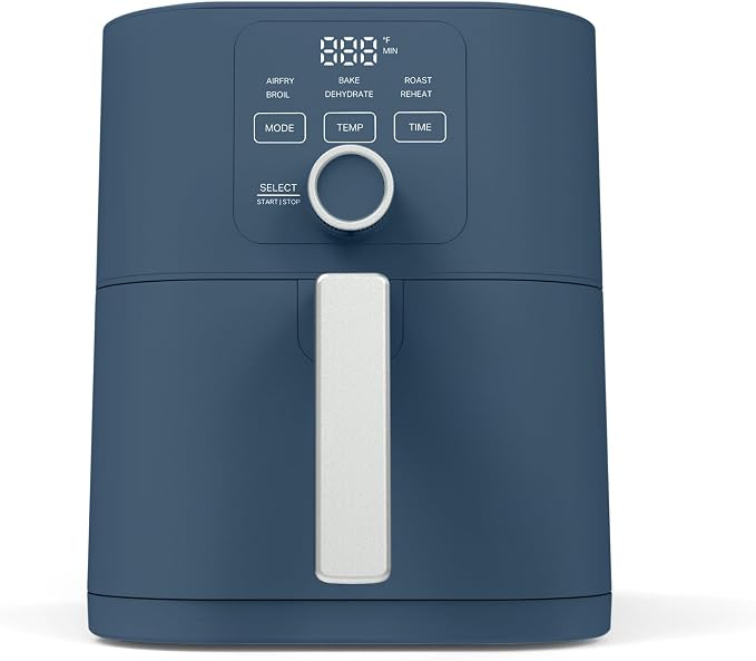 Martha Stewart 6-Quart Air Fryer, 6 Presets, Space Saving, Indigo Blue | 3lb Capacity, PFAS-Free Ceramic Nonstick Basket & Tray, Bake, Roast, Broil, Dehydrate, Reheat, Shake Reminder, Heat up to 400