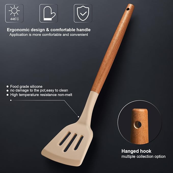 Cooking Utensils Set,18-Piece Kitchen Utensils and Knife Set,Khiki | Food-grade Silicone Utensils Heat-resistant to 410°F,5-Piece Stainless Steel Kitchen Knife with Sharpener and Cutting Board