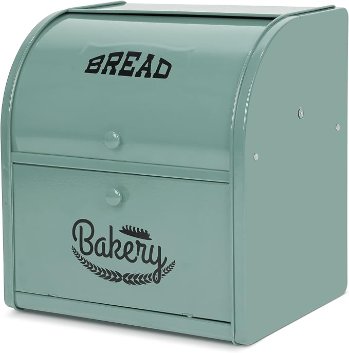 Olebes Bread Box, Metal Bread Box For Kitchen Countertop, Bread Storage Container Holds 2 Loaves Of Bread, High Capacity Breadbox, Bread Holder Suit Farmhouse Kitchen Decor For Counter